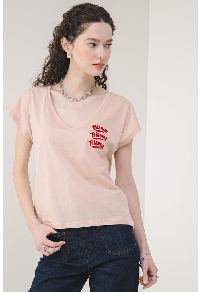 Tricou de bumbac cu decolteu in V Collie-FEMEI/IMBRACAMINTE/Tricouri si maiouri-IMBRACAMINTE/Tricouri si maiouri