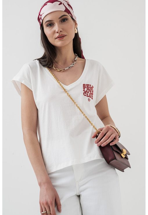 Tricou de bumbac cu decolteu in V Collie-FEMEI/IMBRACAMINTE/Tricouri si maiouri-IMBRACAMINTE/Tricouri si maiouri