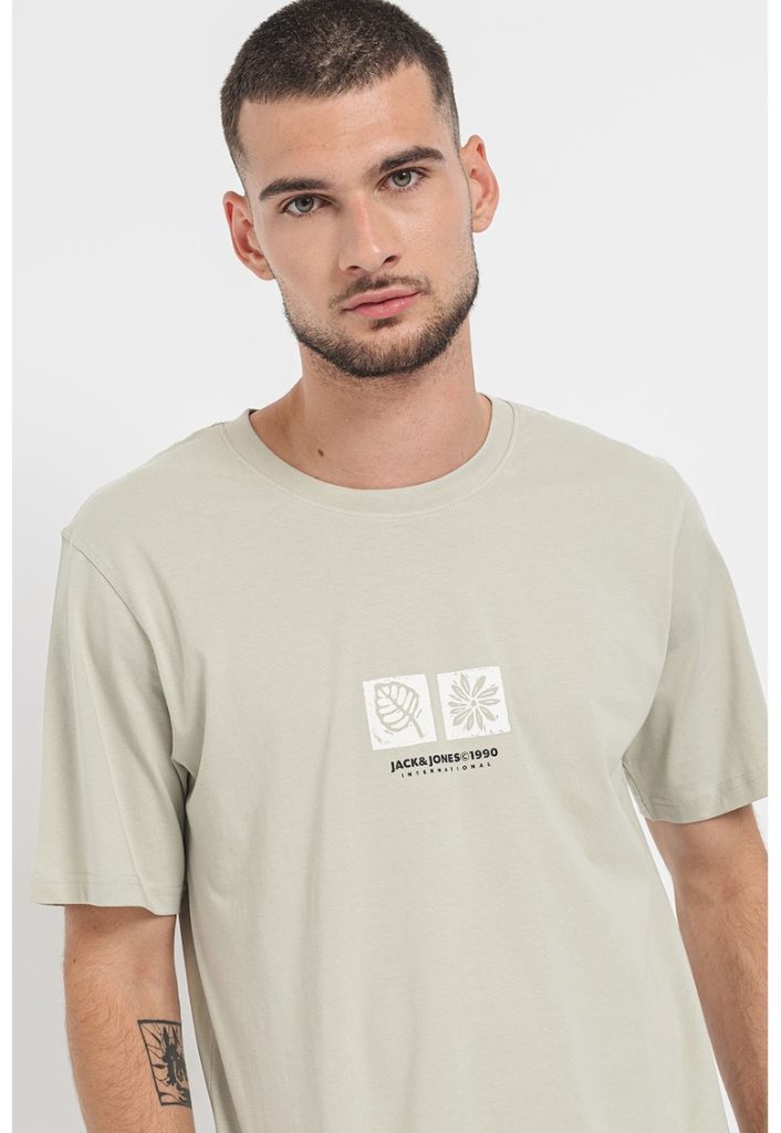 Tricou de bumbac cu decolteu la baza gatului-BARBATI/IMBRACAMINTE/Tricouri si maiouri-IMBRACAMINTE/Tricouri si maiouri