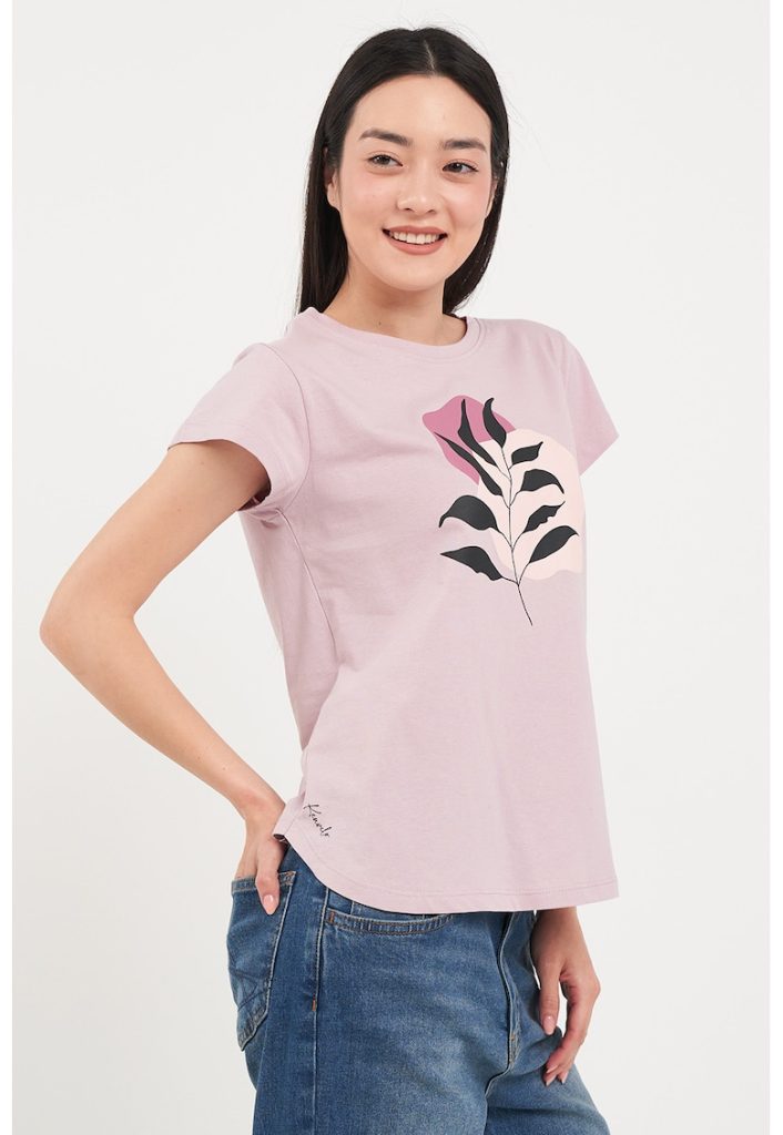 Tricou de bumbac cu decolteu la baza gatului-FEMEI/IMBRACAMINTE/Tricouri si maiouri-IMBRACAMINTE/Tricouri si maiouri