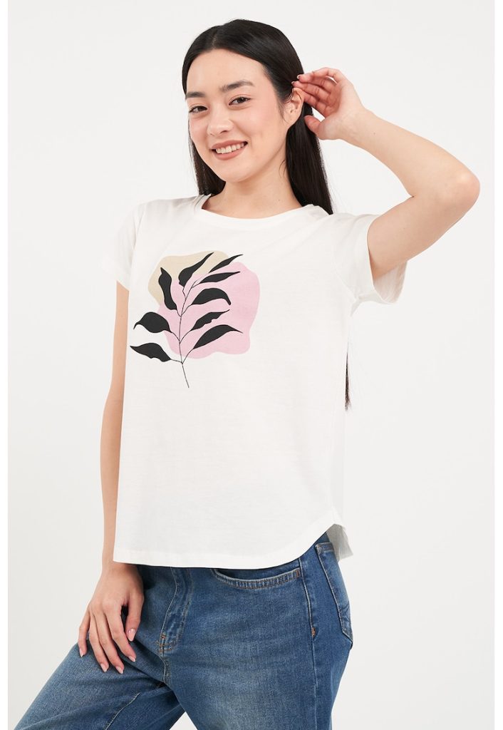 Tricou de bumbac cu decolteu la baza gatului-FEMEI/IMBRACAMINTE/Tricouri si maiouri-IMBRACAMINTE/Tricouri si maiouri