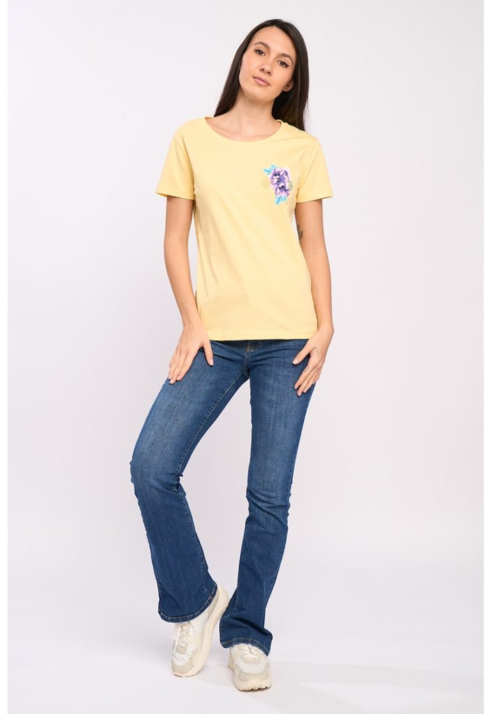 Tricou de bumbac cu decolteu rotund-FEMEI/IMBRACAMINTE/Tricouri si maiouri-IMBRACAMINTE/Tricouri si maiouri