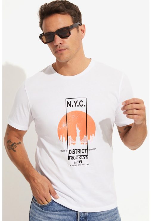 Tricou de bumbac cu imprimeu grafic-BARBATI/IMBRACAMINTE/Tricouri si maiouri-IMBRACAMINTE/Tricouri si maiouri