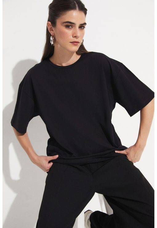 Tricou de bumbac cu maneci cazute-FEMEI/IMBRACAMINTE/Tricouri si maiouri-IMBRACAMINTE/Tricouri si maiouri