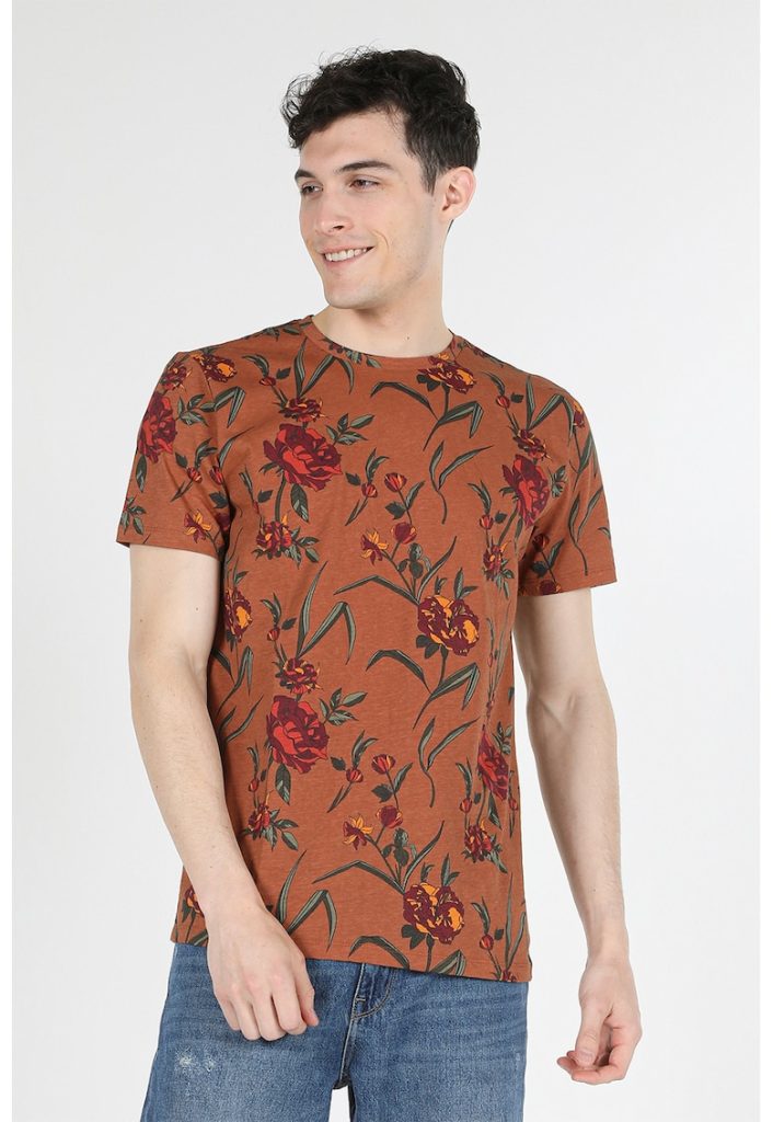 Tricou de bumbac cu model floral-BARBATI/IMBRACAMINTE/Tricouri si maiouri-IMBRACAMINTE/Tricouri si maiouri