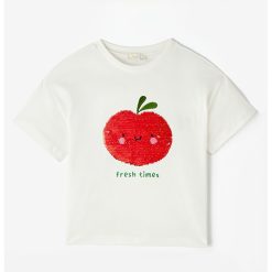 Tricou de bumbac cu model fructat cu paiete-FETE/IMBRACAMINTE/Tricouri si maiouri-IMBRACAMINTE/Tricouri si maiouri
