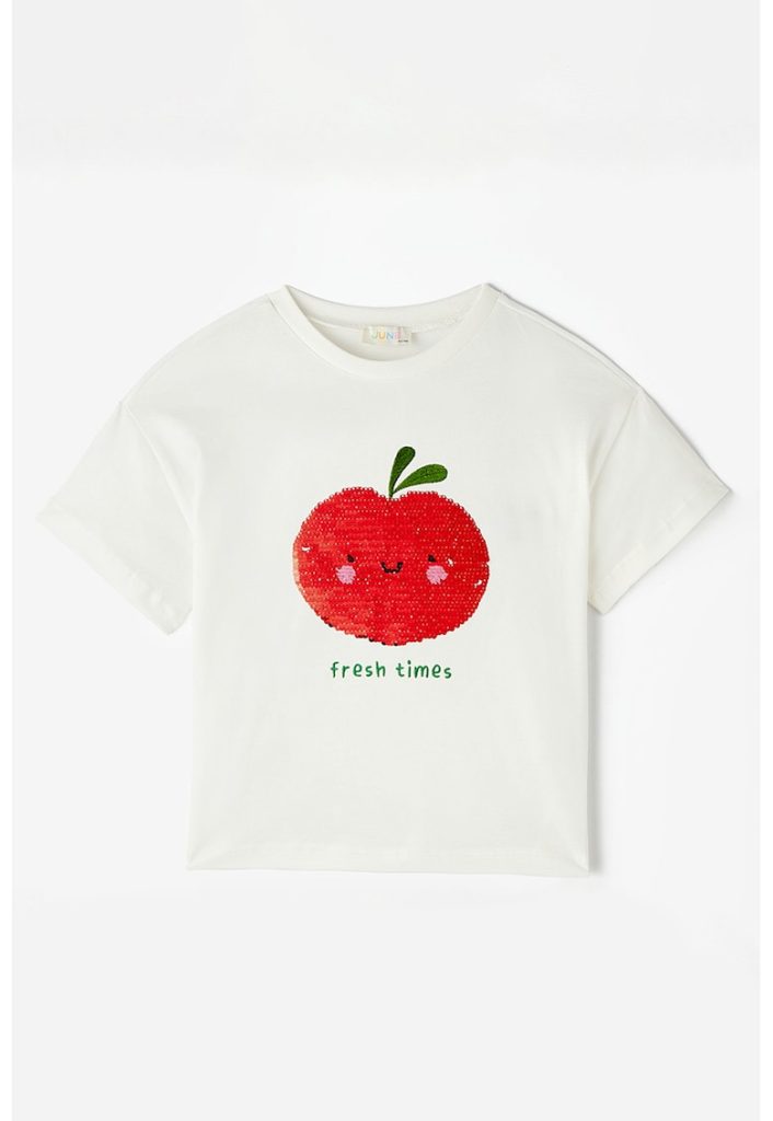 Tricou de bumbac cu model fructat cu paiete-FETE/IMBRACAMINTE/Tricouri si maiouri-IMBRACAMINTE/Tricouri si maiouri