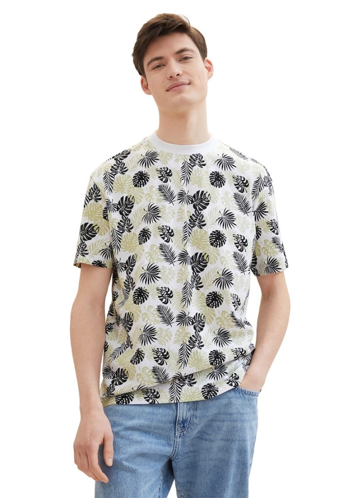Tricou de bumbac cu model tropical-BARBATI/IMBRACAMINTE/Tricouri si maiouri-IMBRACAMINTE/Tricouri si maiouri