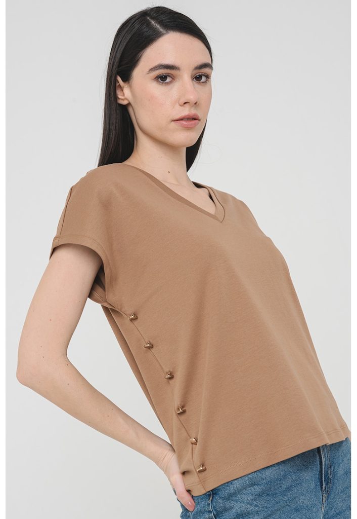 Tricou de bumbac organic cu decolteu in V Karin-FEMEI/IMBRACAMINTE/Tricouri si maiouri-IMBRACAMINTE/Tricouri si maiouri
