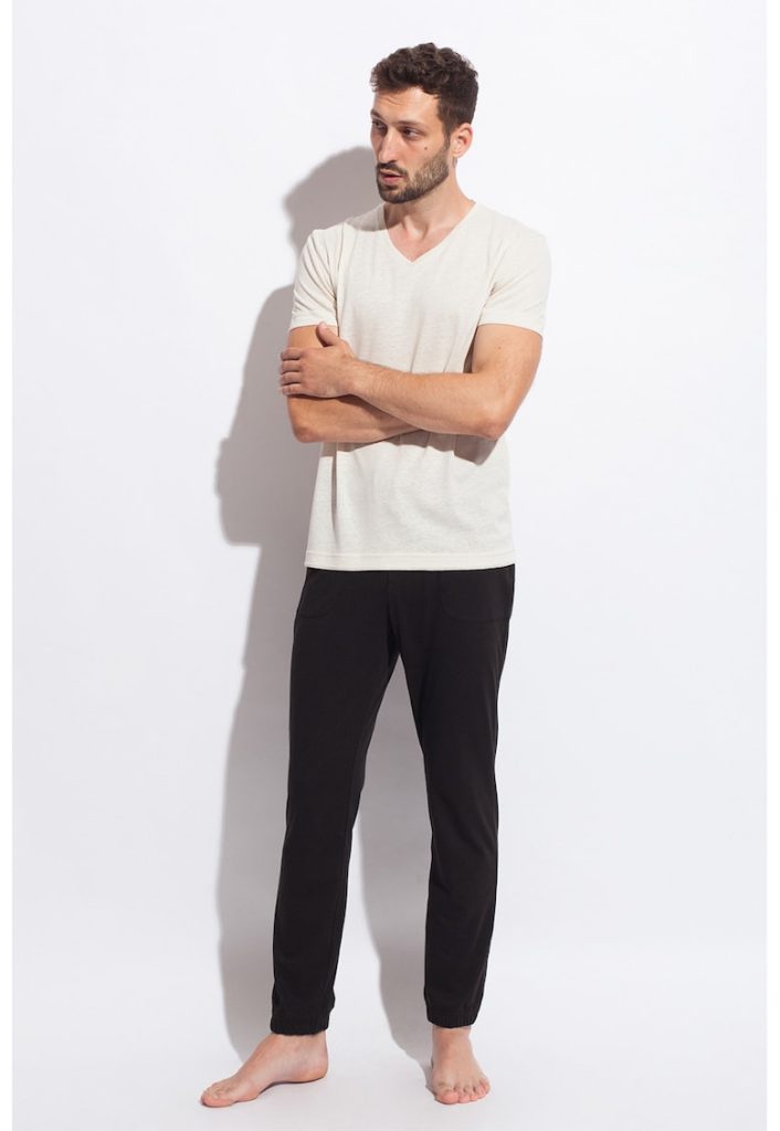 Tricou de casa din amestec de in - cu decolteu in V-BARBATI/IMBRACAMINTE/Tricouri si maiouri-IMBRACAMINTE/Tricouri si maiouri