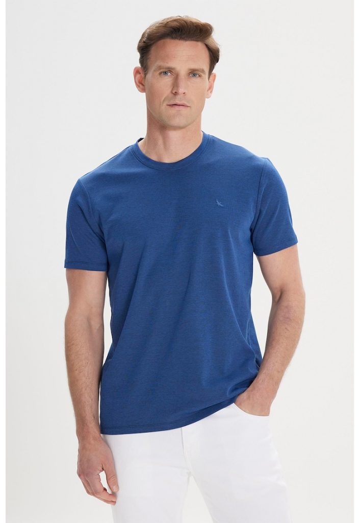 Tricou din amestec de bumbac cu decolteu la baza gatului-BARBATI/IMBRACAMINTE/Tricouri si maiouri-IMBRACAMINTE/Tricouri si maiouri