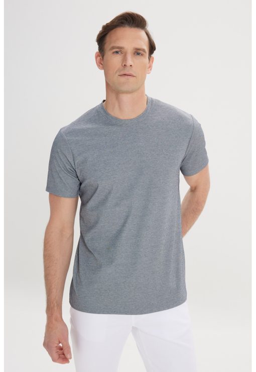Tricou din amestec de bumbac cu decolteu la baza gatului-BARBATI/IMBRACAMINTE/Tricouri si maiouri-IMBRACAMINTE/Tricouri si maiouri