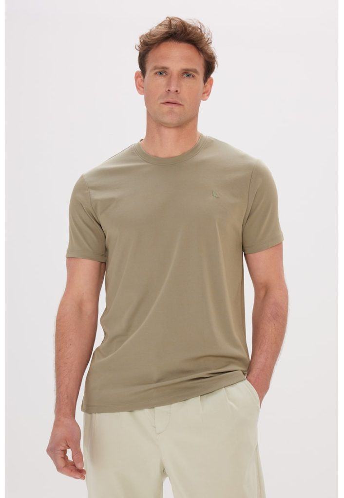 Tricou din amestec de bumbac cu decolteu la baza gatului-BARBATI/IMBRACAMINTE/Tricouri si maiouri-IMBRACAMINTE/Tricouri si maiouri