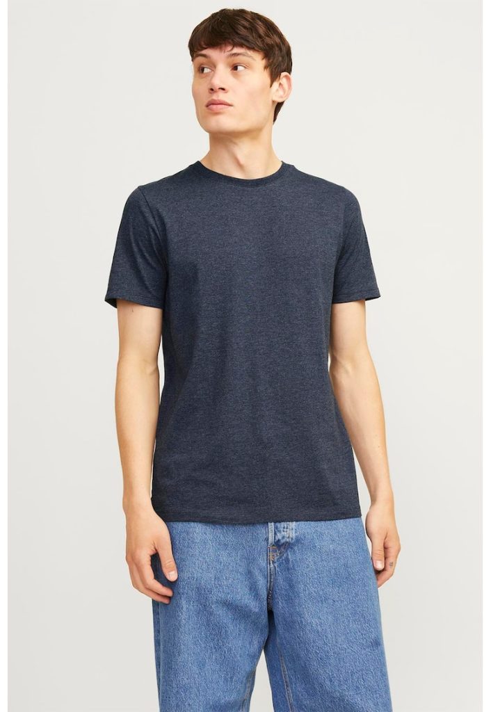 Tricou din amestec de bumbac organic cu decolteu la baza gatului-BARBATI/IMBRACAMINTE/Tricouri si maiouri-IMBRACAMINTE/Tricouri si maiouri