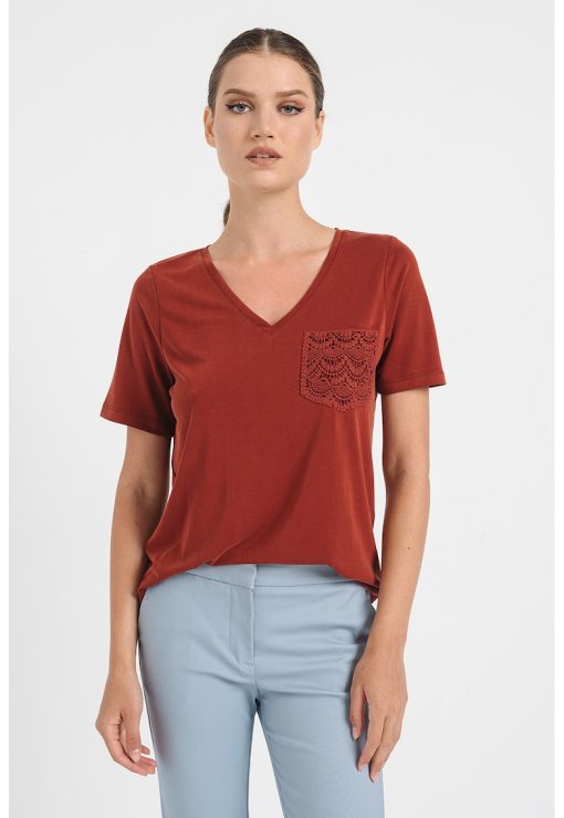 Tricou din amestec de modal cu decolteu in V-FEMEI/IMBRACAMINTE/Tricouri si maiouri-IMBRACAMINTE/Tricouri si maiouri