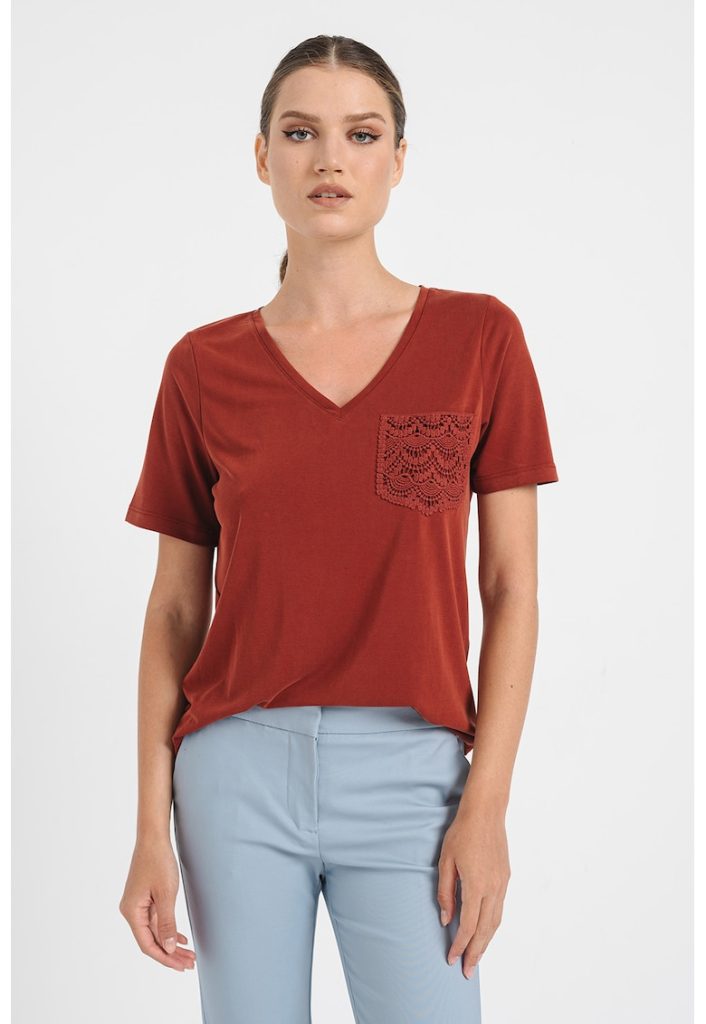 Tricou din amestec de modal cu decolteu in V-FEMEI/IMBRACAMINTE/Tricouri si maiouri-IMBRACAMINTE/Tricouri si maiouri