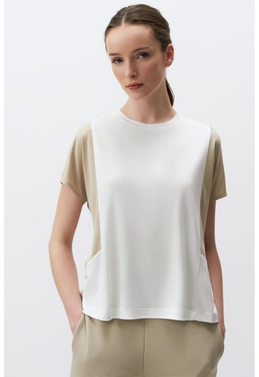 Tricou din amestec de modal cu model colorblock-FEMEI/IMBRACAMINTE/Tricouri si maiouri-IMBRACAMINTE/Tricouri si maiouri