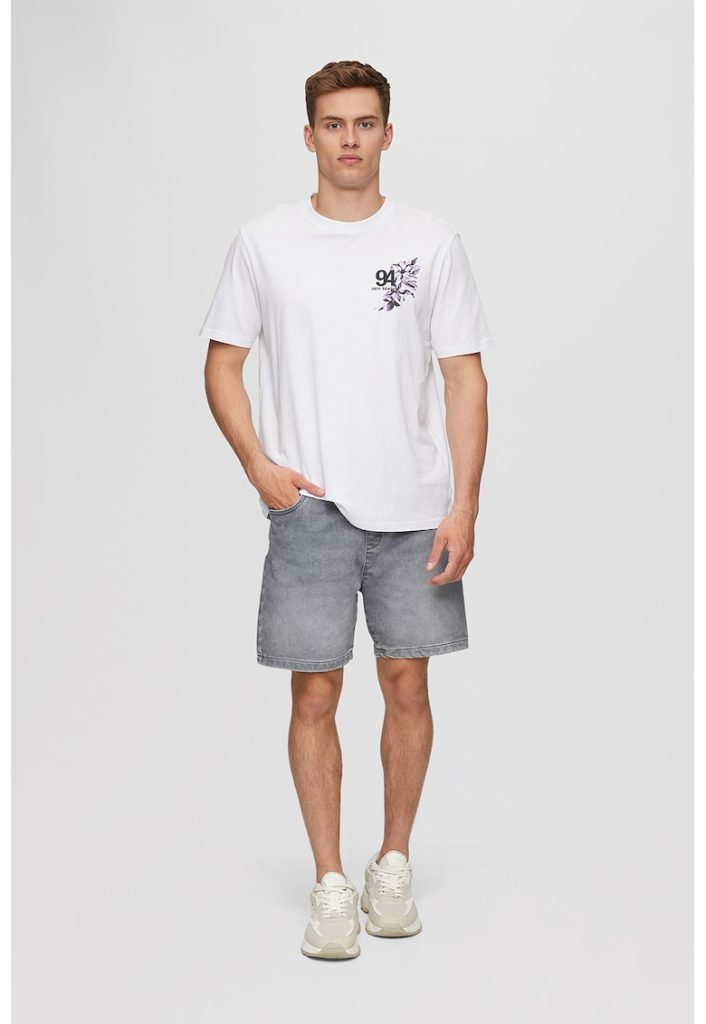 Tricou din bumbac cu decolteu la baza gatului-BARBATI/IMBRACAMINTE/Tricouri si maiouri-IMBRACAMINTE/Tricouri si maiouri