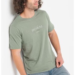 Tricou din bumbac cu decolteu la baza gatului si imprimeu logo-BARBATI/IMBRACAMINTE/Tricouri si maiouri-IMBRACAMINTE/Tricouri si maiouri