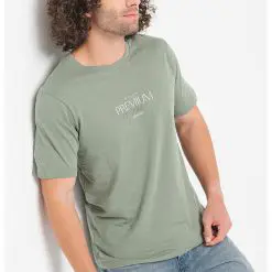 Tricou din bumbac cu decolteu la baza gatului si imprimeu logo-BARBATI/IMBRACAMINTE/Tricouri si maiouri-IMBRACAMINTE/Tricouri si maiouri