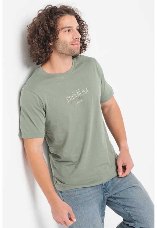 Tricou din bumbac cu decolteu la baza gatului si imprimeu logo-BARBATI/IMBRACAMINTE/Tricouri si maiouri-IMBRACAMINTE/Tricouri si maiouri