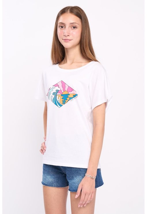 Tricou din bumbac cu decolteu rotund si imprimeu grafic-FEMEI/IMBRACAMINTE/Tricouri si maiouri-IMBRACAMINTE/Tricouri si maiouri