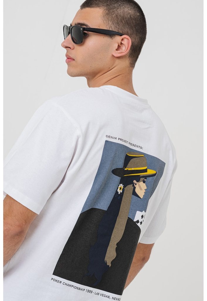 Tricou lejer din bumbac cu imprimeu grafic pe partea din spate-BARBATI/IMBRACAMINTE/Tricouri si maiouri-IMBRACAMINTE/Tricouri si maiouri