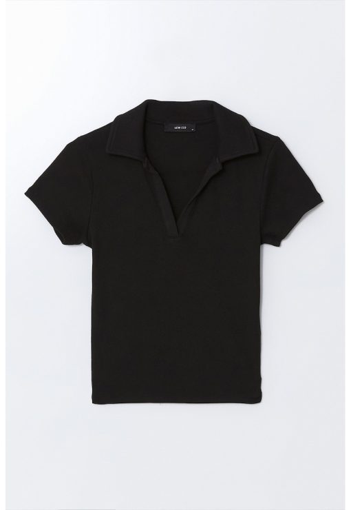 Tricou polo cu croiala cambrata-FEMEI/IMBRACAMINTE/Tricouri si maiouri-IMBRACAMINTE/Tricouri si maiouri