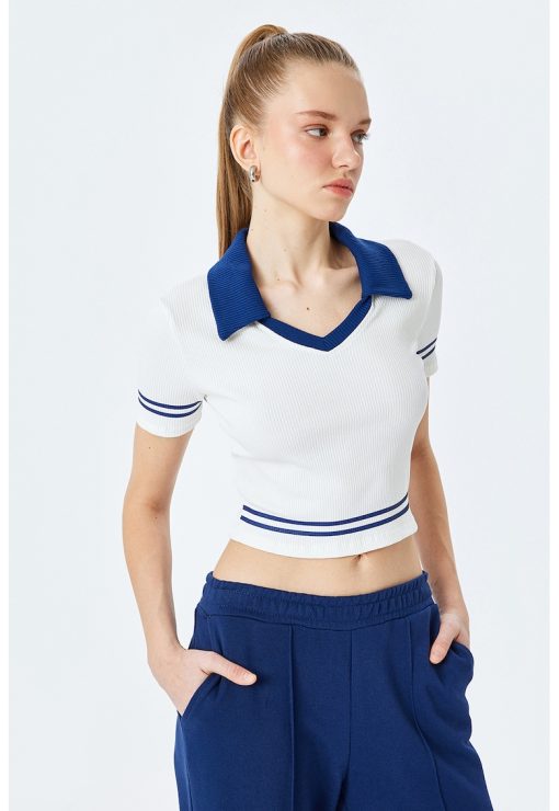 Tricou polo cu croiala crop-FEMEI/IMBRACAMINTE/Tricouri si maiouri-IMBRACAMINTE/Tricouri si maiouri