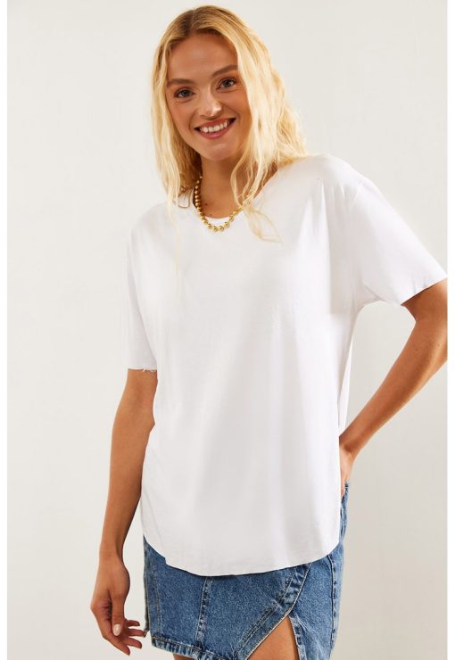 Tricou regular-fit cu decolteu la baza gatului-FEMEI/IMBRACAMINTE/Tricouri si maiouri-IMBRACAMINTE/Tricouri si maiouri