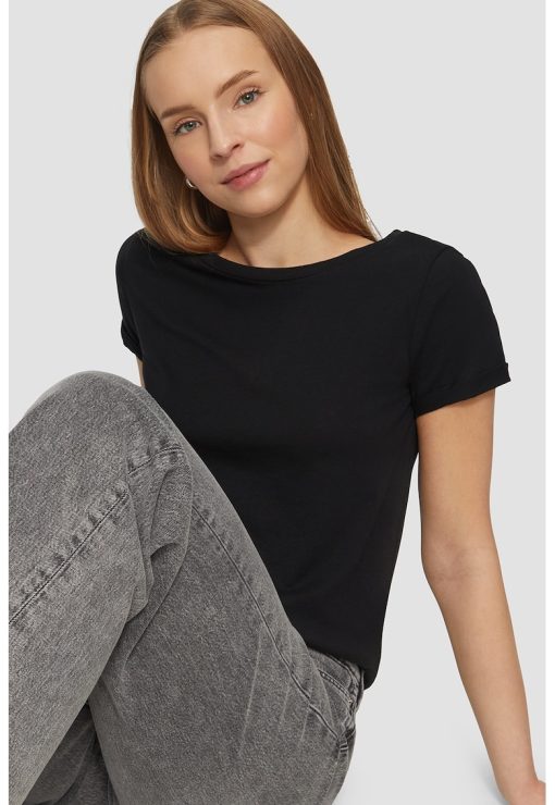 Tricou regular fit cu decolteu la baza gatului-FEMEI/IMBRACAMINTE/Tricouri si maiouri-IMBRACAMINTE/Tricouri si maiouri