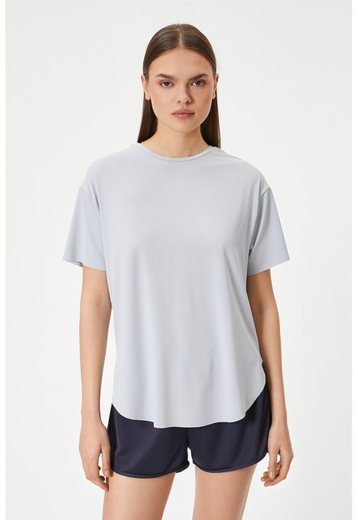 Tricou uni cu decolteu la baza gatului-FEMEI/IMBRACAMINTE/Tricouri si maiouri-IMBRACAMINTE/Tricouri si maiouri