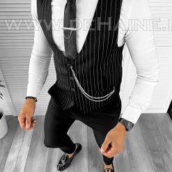 Vesta barbati eleganta slim fit neagra  B8095  3-1-Veste > Veste barbati elegante