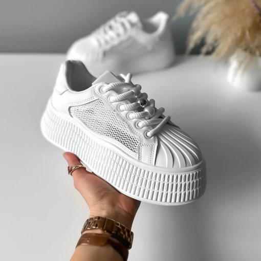 Adidasi dama casual albi  cu platforma de 6cm  NB733-Incaltaminte > Incaltaminte dama > Adidasi dama