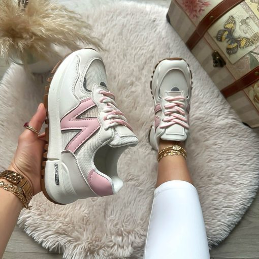 Adidasi dama casual albi cu roz 2532-Incaltaminte > Incaltaminte dama > Adidasi dama
