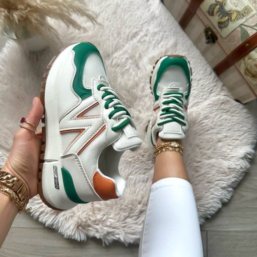 Adidasi dama casual albi cu verde 2532-Incaltaminte > Incaltaminte dama > Adidasi dama