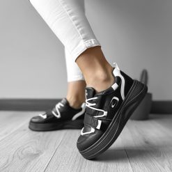 Adidasi dama casual cu talpa inalta  negru cu alb CL2333 T7-1-Incaltaminte > Incaltaminte dama > Adidasi dama