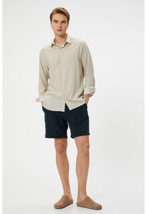 Bermude de bumbac cu snur-BARBATI/IMBRACAMINTE/Pantaloni si colanti-IMBRACAMINTE/Pantaloni si colanti