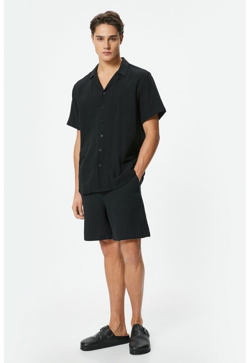 Bermude de bumbac cu snur-BARBATI/IMBRACAMINTE/Pantaloni si colanti-IMBRACAMINTE/Pantaloni si colanti