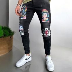 Blugi barbati conici negri cu stikere 1452 G4-3*-Blugi barbati