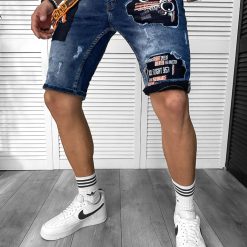Blugi barbati scurti conici  cu stikere  4610 D4-2.1-Blugi barbati > Blugi scurti