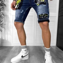 Blugi barbati scurti conici  cu stikere  4611 D3-2.2-Blugi barbati > Blugi scurti