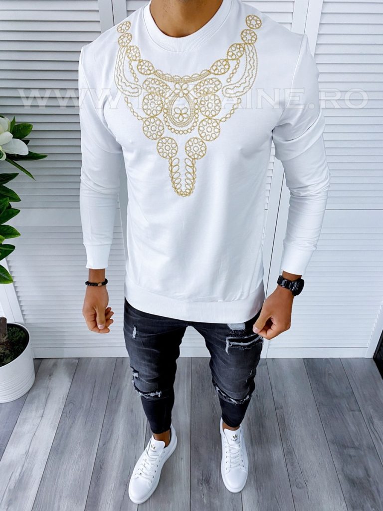 Bluza barbati alba slim fit 2557 O4-2.2-Bluze barbati