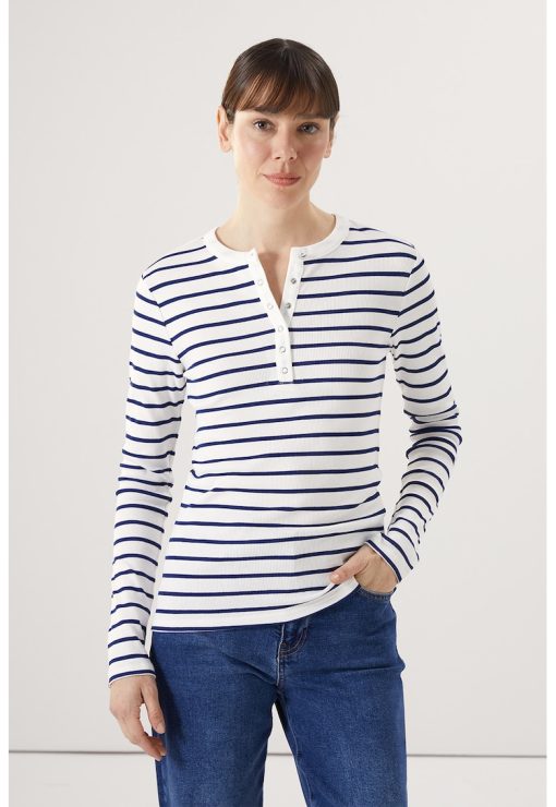 Bluza cambrata cu model in dungi si fenta cu capsa-FEMEI/IMBRACAMINTE/Bluze-IMBRACAMINTE/Bluze