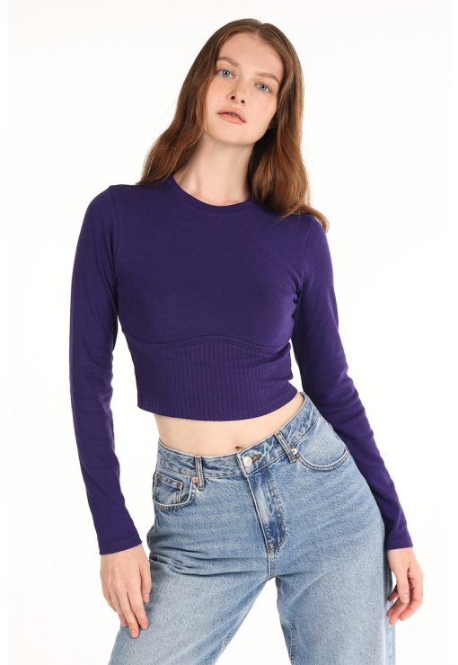 Bluza crop cu decolteu rotund-FEMEI/IMBRACAMINTE/Bluze-IMBRACAMINTE/Bluze