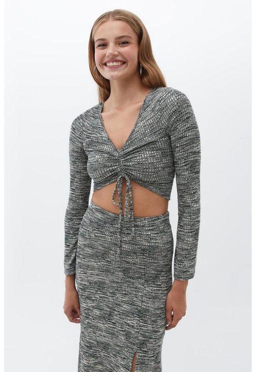 Bluza crop cu fronseu-FEMEI/IMBRACAMINTE/Bluze-IMBRACAMINTE/Bluze