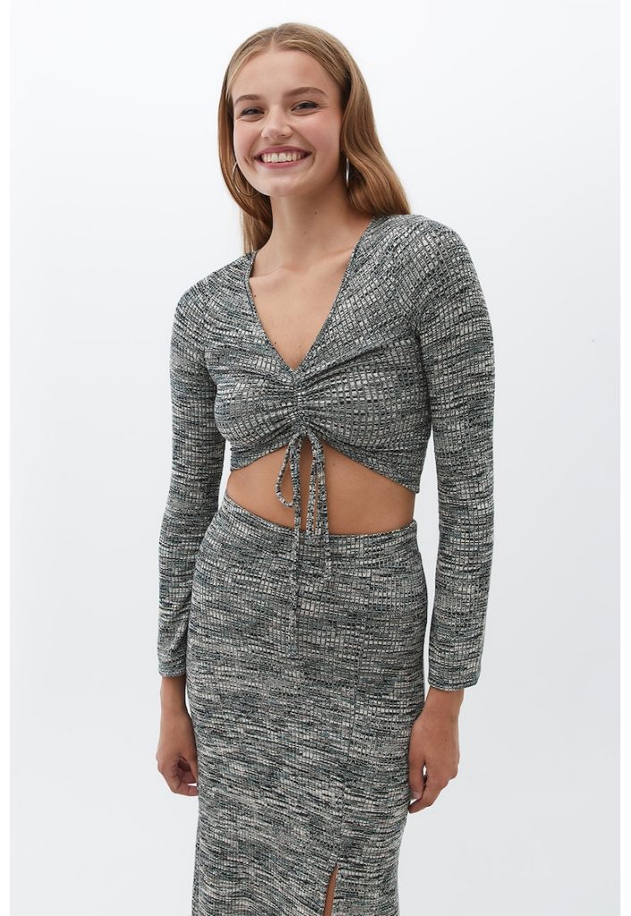 Bluza crop cu fronseu-FEMEI/IMBRACAMINTE/Bluze-IMBRACAMINTE/Bluze