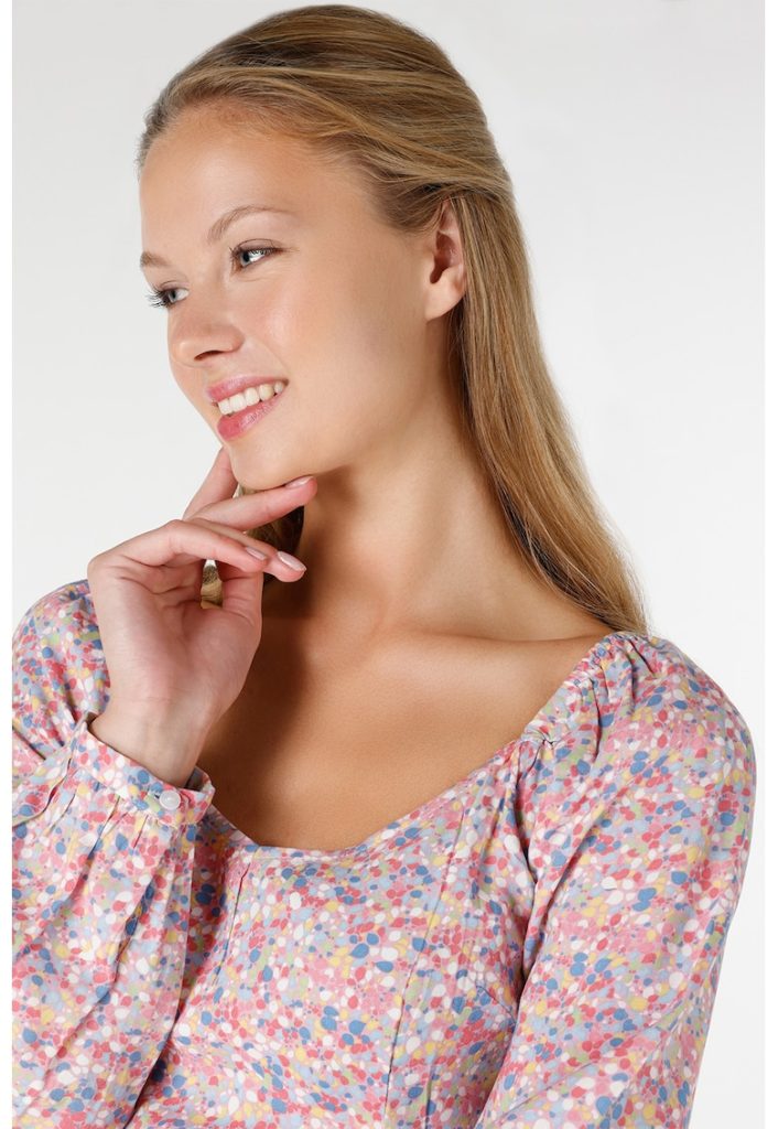 Bluza crop cu imprimeu floral-FEMEI/IMBRACAMINTE/Bluze-IMBRACAMINTE/Bluze