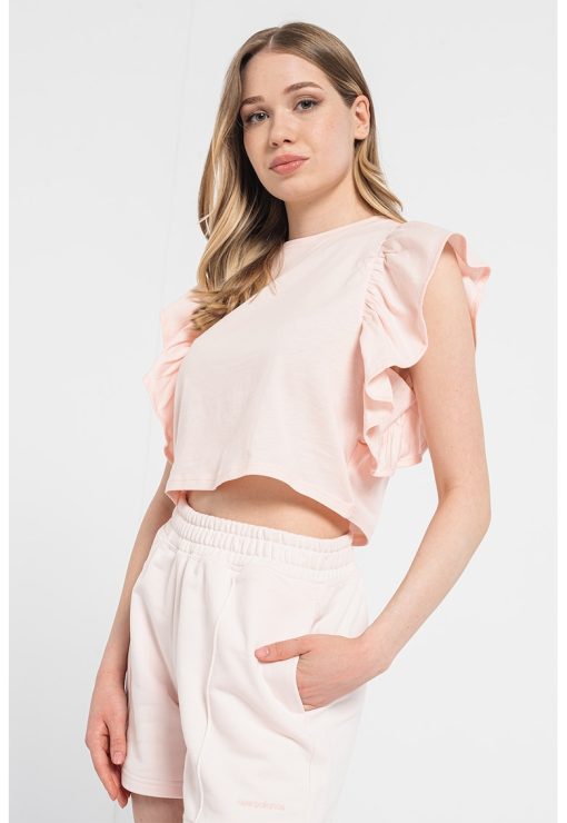 Bluza crop cu insertii cu volane-FEMEI/IMBRACAMINTE/Bluze-IMBRACAMINTE/Bluze