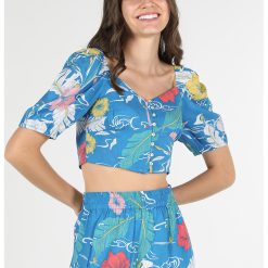 Bluza crop cu maneci bufante-FEMEI/IMBRACAMINTE/Bluze-IMBRACAMINTE/Bluze